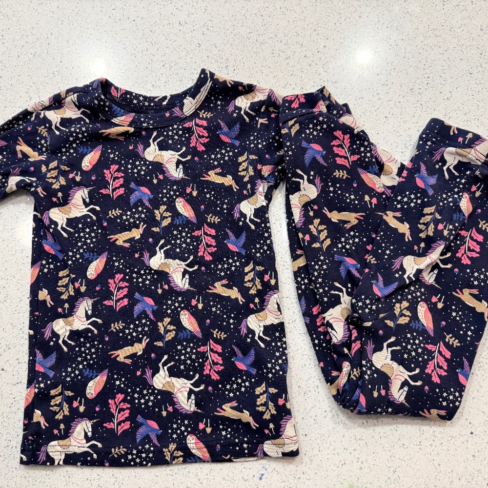 Like New Baby Gap Navy Blue Unicorn / Owl / Bunny Pajama Set - Size 5T
